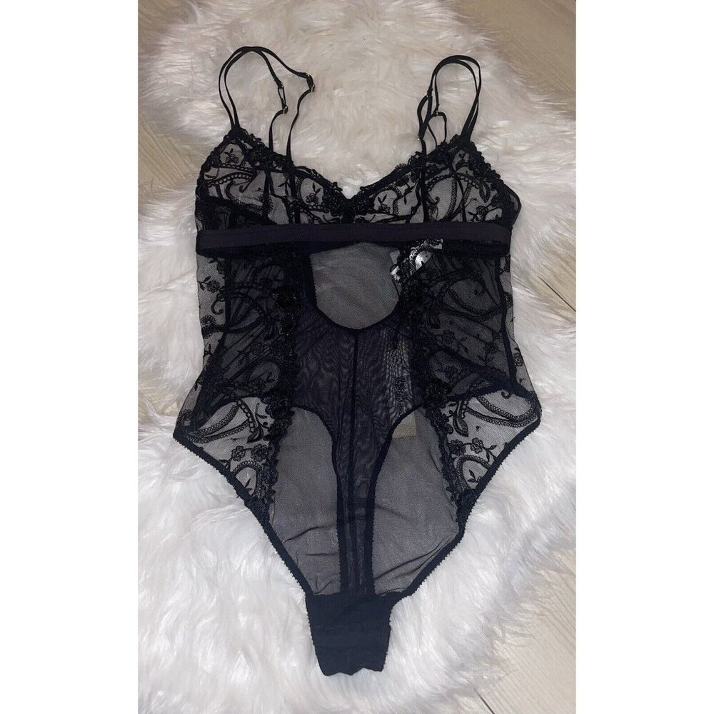 Cosabella Sanika Teddy Thong Lace Sheer Lingerie Womens S Small Black New